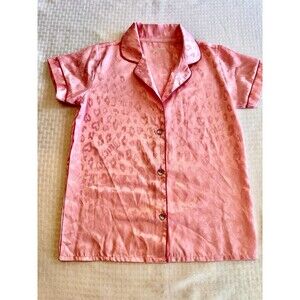 Juicy Couture Pink Satin Pajama Top Girls 10/12 Leopard Heart Sleep Shirt